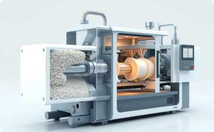 Termoplastik enjeksiyon kalıplama makinesi ve proses görünümü